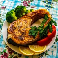 Salmon With Lemon, Plum Tomatoes and Parsley