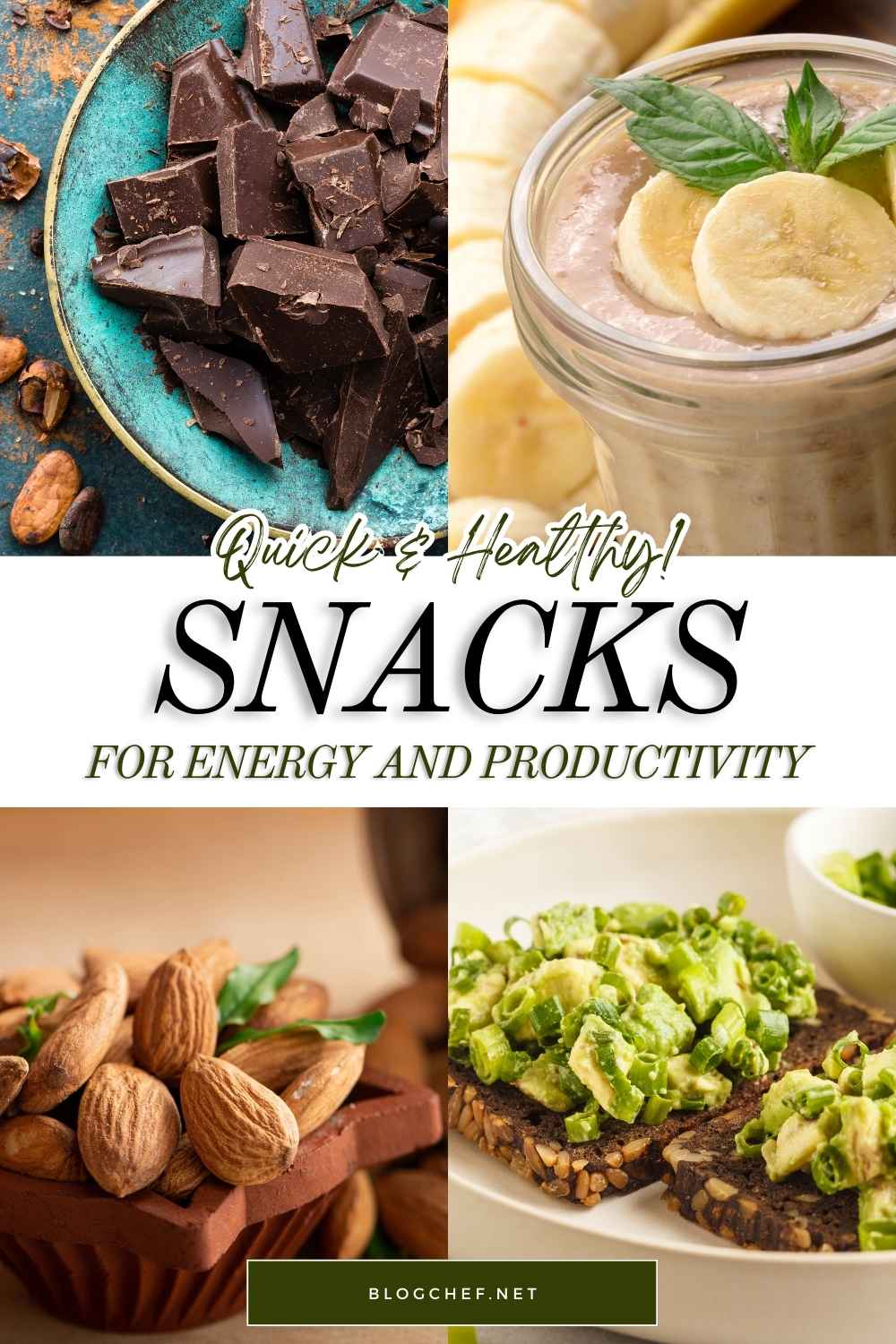 Healthy snacks collage with text overlay