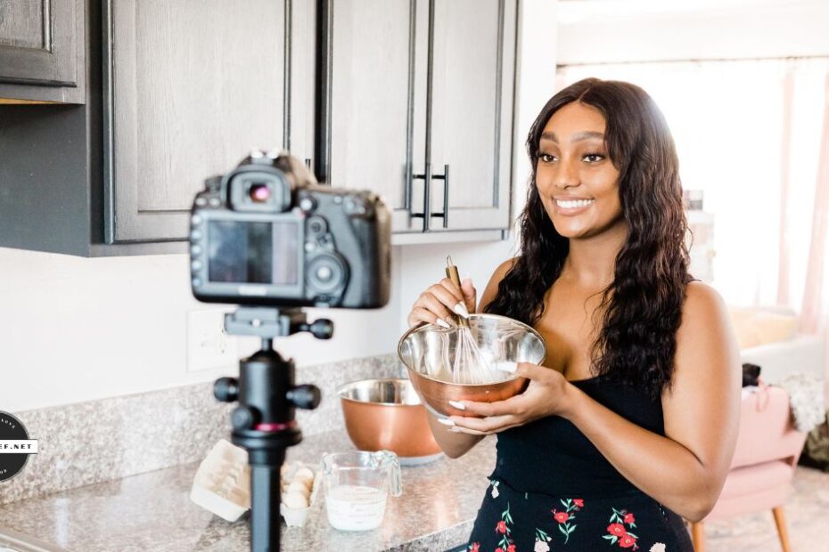 Food influencer recording cooking video