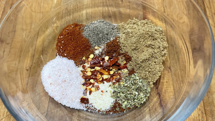 Overhead view of taco seasoning mix.