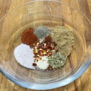 Overhead view of taco seasoning mix.