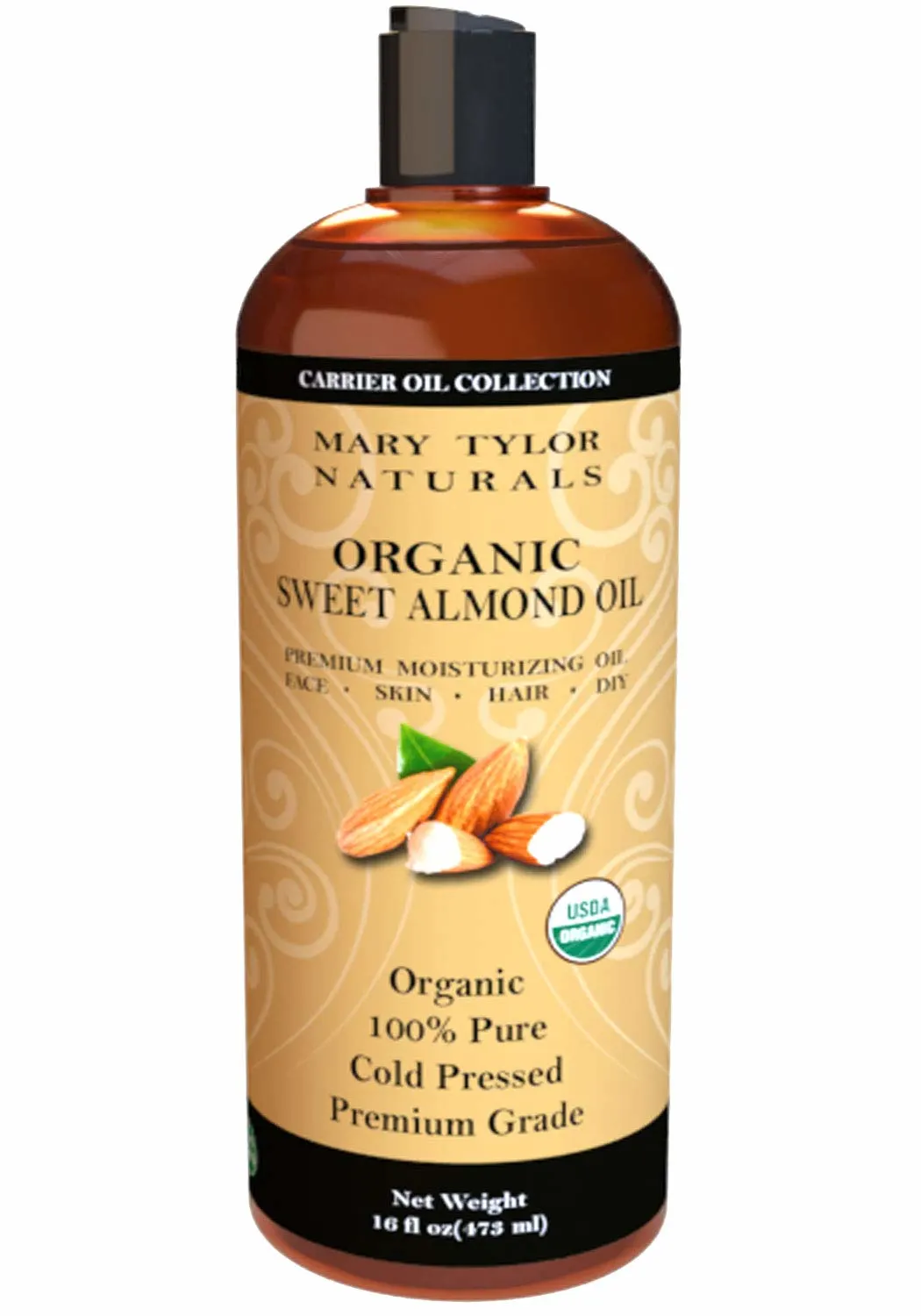 Certified organic sweet almond oil( premium moisturizing oil) 100% pure cold compressed 16fl oz (473ml)