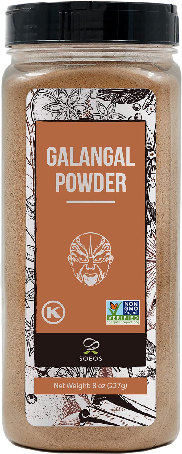 Soeos GALANGA POWDER 8OZ, NON-GMO Verified, Kosher, Great Galangal - Alpinia Galanga, Perfect for Tom Yum and Tom Kha Soups.