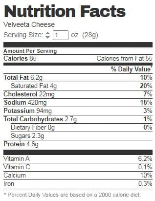 Velveeta Cheese Nutrition Facts