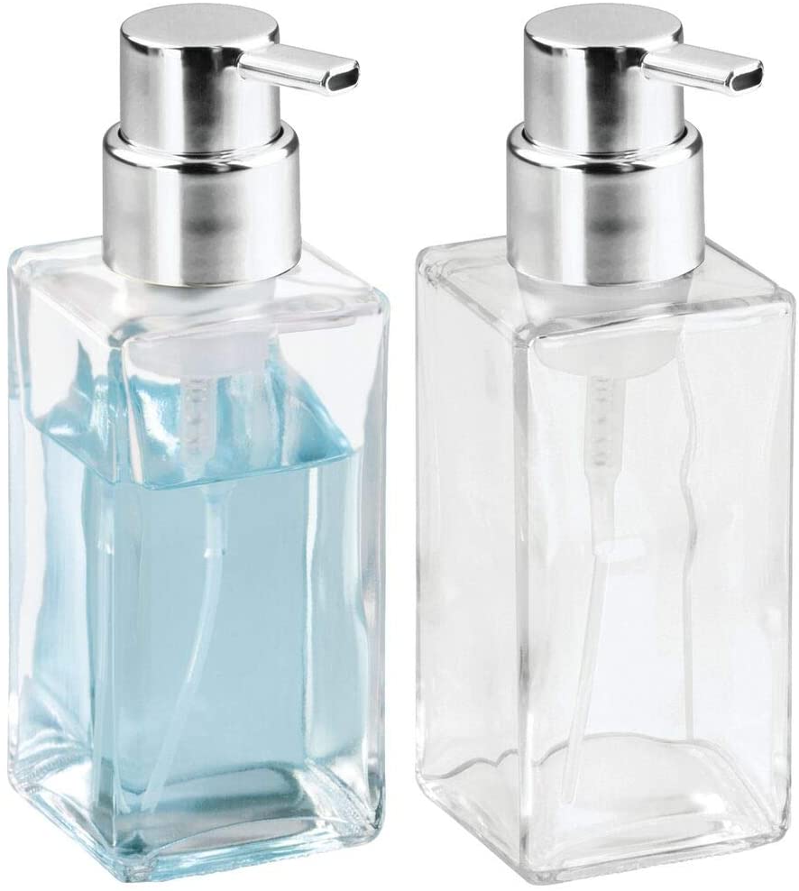 mDesign Modern Square Glass Hand Soap Dispenser
