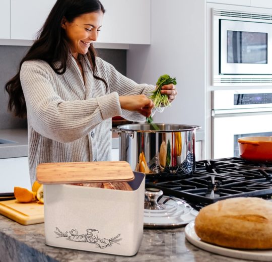 Extra Large Space Saving Vertical Bread Box with Eco Bamboo Cutting Board Lid - Holds 2 Loaves - Cream Extra Large Farmhouse Breadbox Bread Holder by Cooler Kitchen