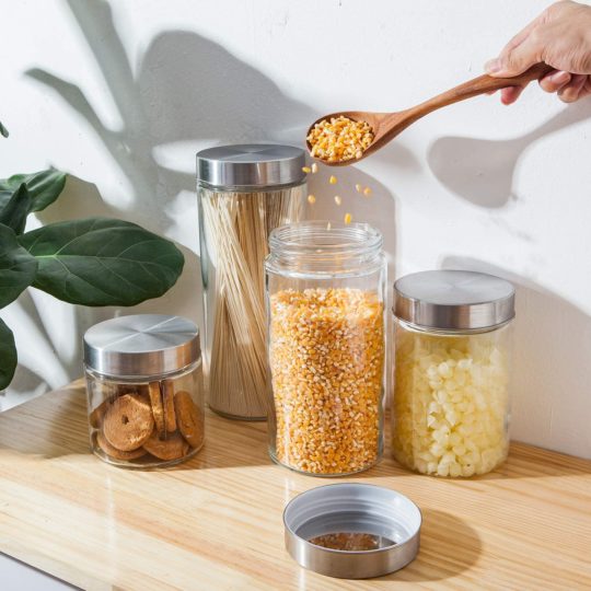Glass Kitchen Storage Canister Jars Set with Stainless Steel Lids For The Kitchen