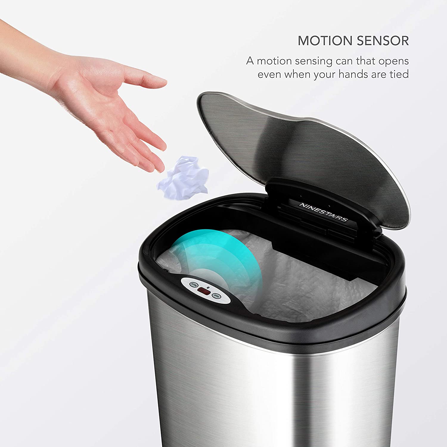 Best Automatic Garbage Can For Kitchen   Ninestars DZT 50 13 Automatic Touchless Motion Sensor Oval Trash Can With Black Top 