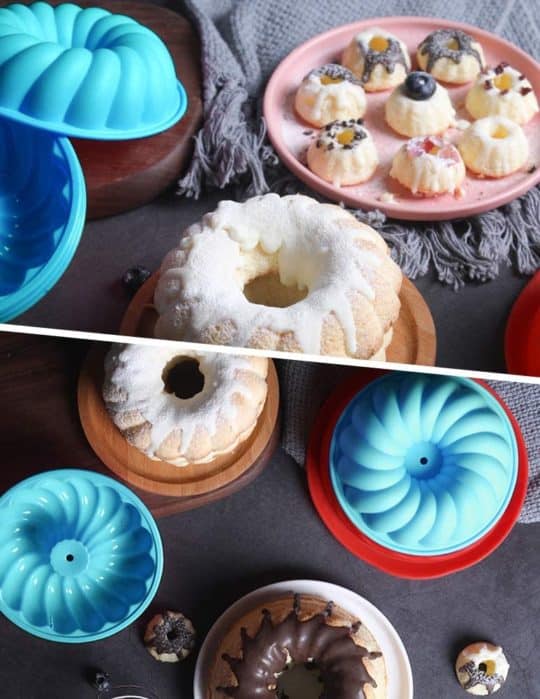 Silicone Bundt Cake Pan 6 Cup - Nonstick Round Fluted Cake Mold 9 Inch - Tube Cake Pan Silicone Baking Molds for Jello, Gelatin, Pound Cake