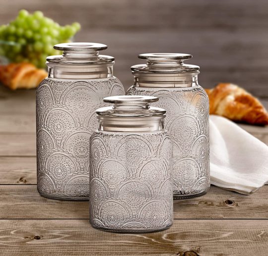 Style Setter Canister Set 3-Piece Jars in 1, 1.3 & 1.6 Liters Retro Design