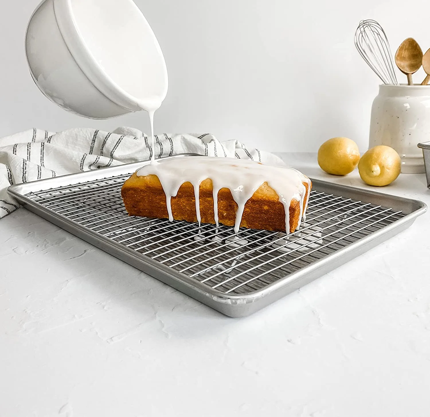 Bakeware Extra Large Sheet Baking Pan and Bakeable Nonstick Cooling Rack Set