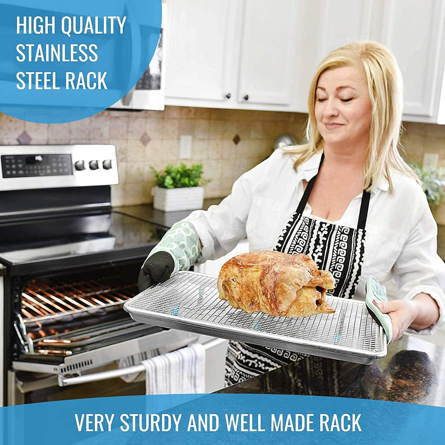 Baking Sheet with Wire Rack Set - Exclusive Silicone Feet Prevent Scratches - Bacon Rack for Oven - Aluminum Half Sheet Pans for Cooking with Stainless Steel Wire Baking Rack for Oven Cooking