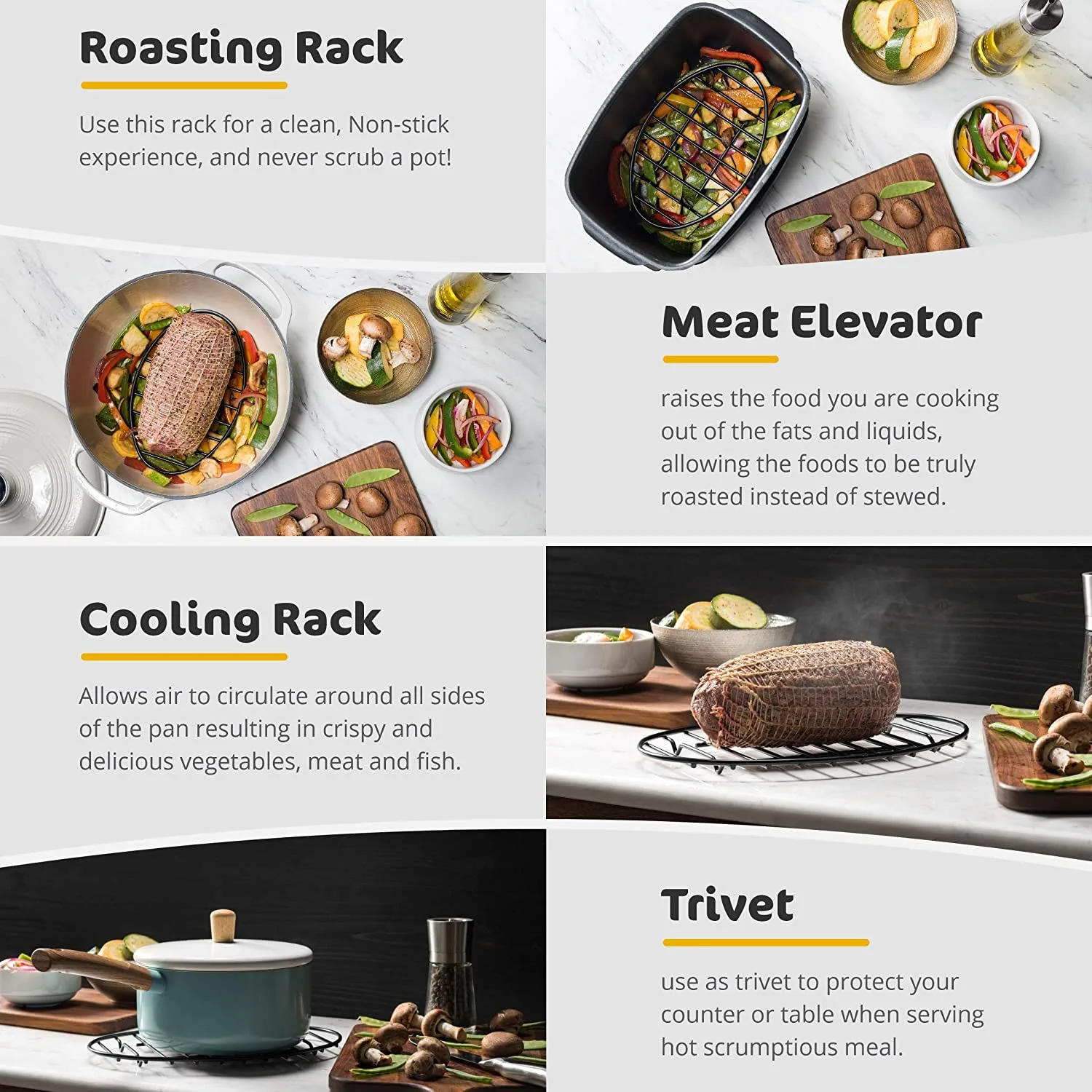 GOURMEX Black, Oval Oven Roasting Rack with Integrated Feet