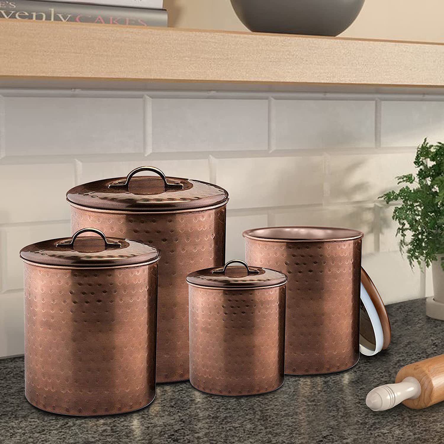 Hammered Antique Copper Stainless Steel 4pc Canister Set