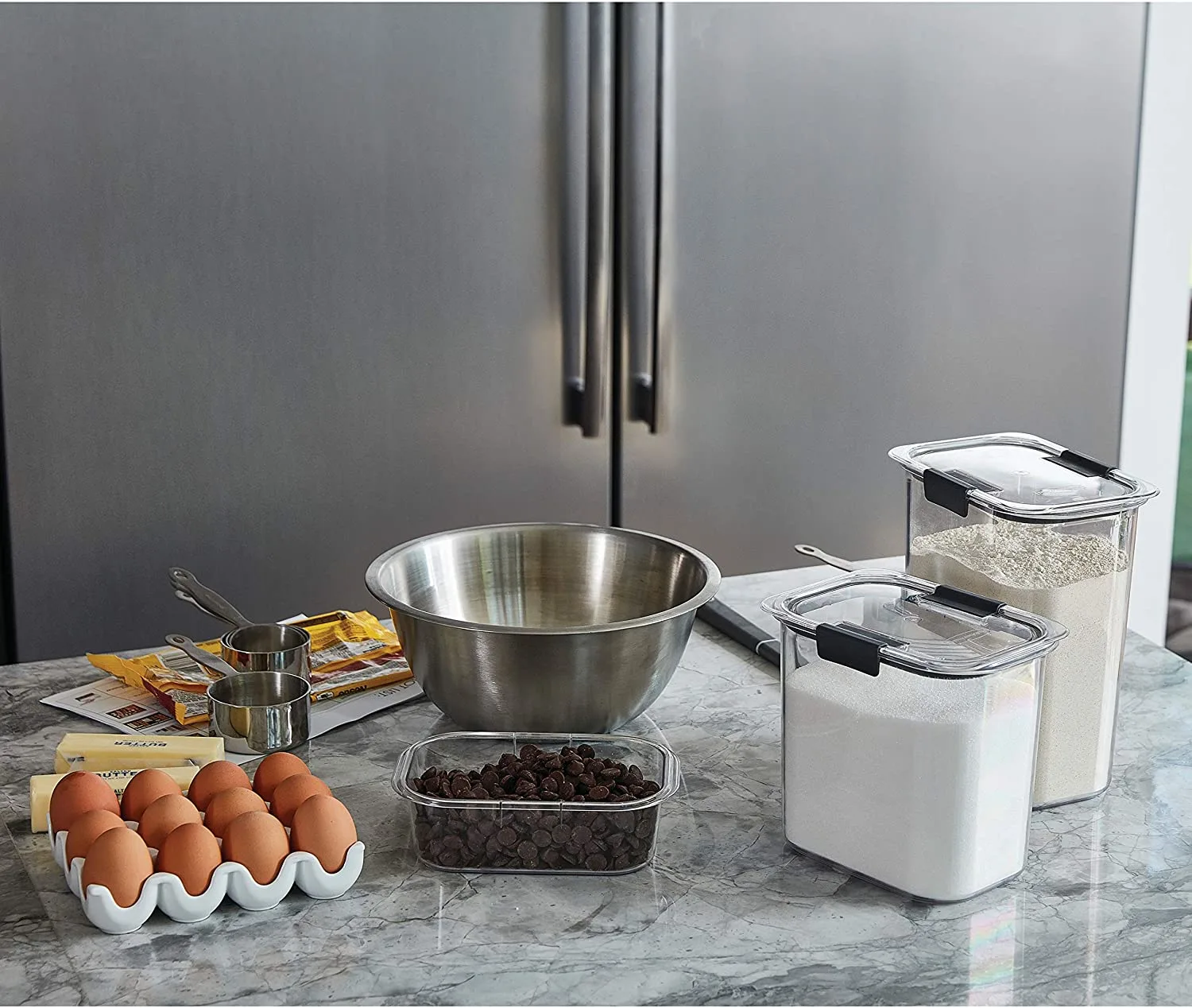 Rubbermaid Brilliance Pantry 16 and 12 Cup Flour & Sugar Storage Container Set, Clear, 4-Piece Set