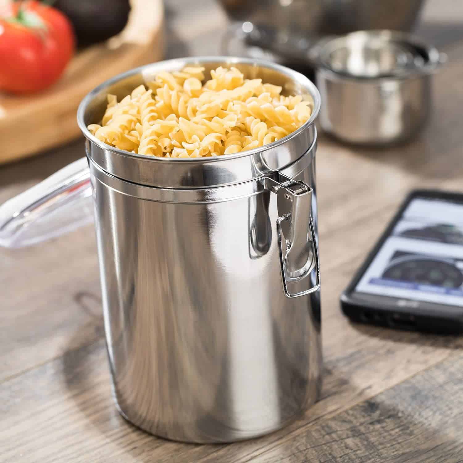Stainless Steel Canisters for the Kitchen - Beautiful Airtight for Kitchen Counter, Medium 64 fl oz, Food Storage Container, Tea Coffee Sugar Flour Canisters by SilverOnyx - Medium