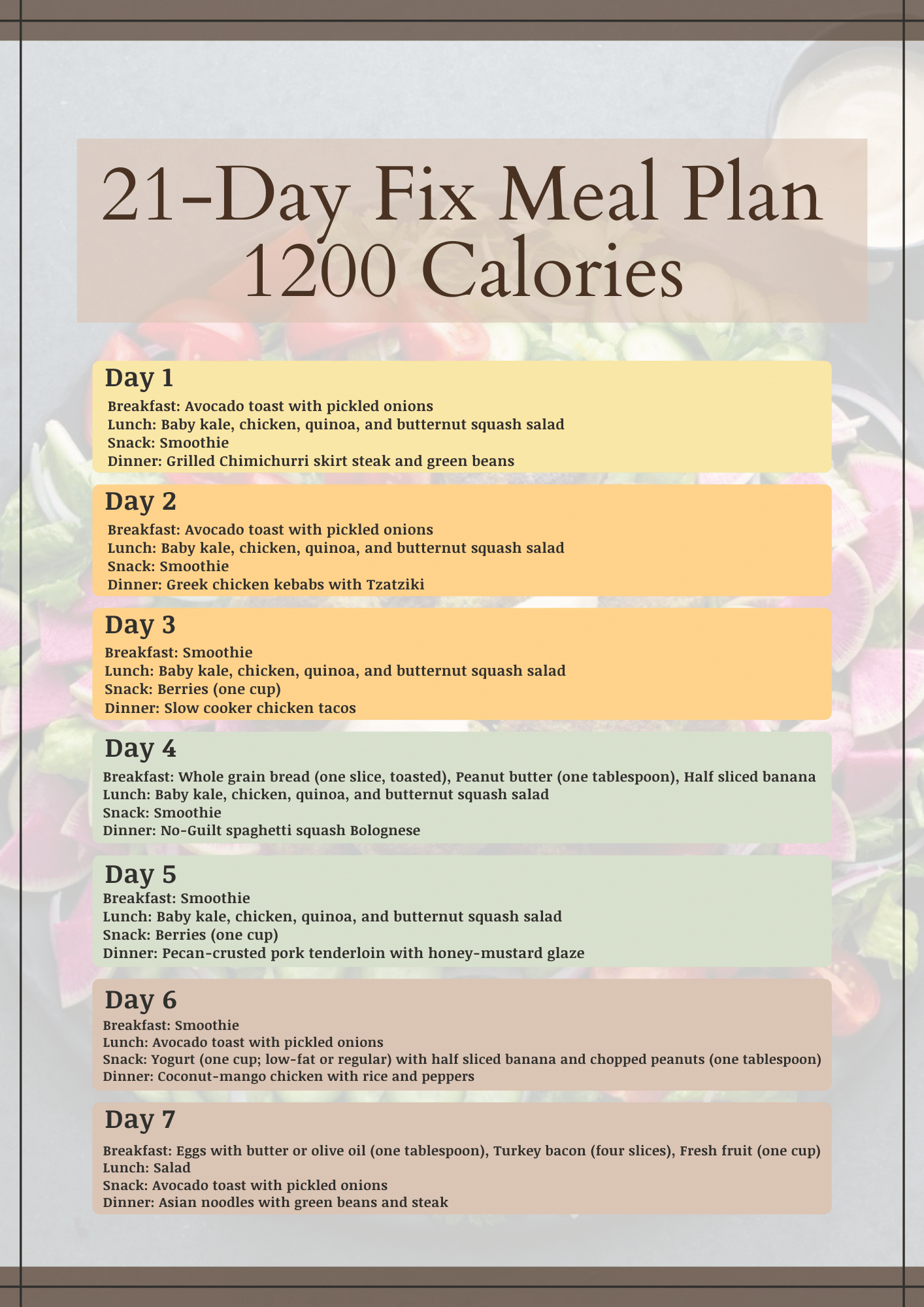 Easy 21 Day Fix Meal Plan 1200 Calories