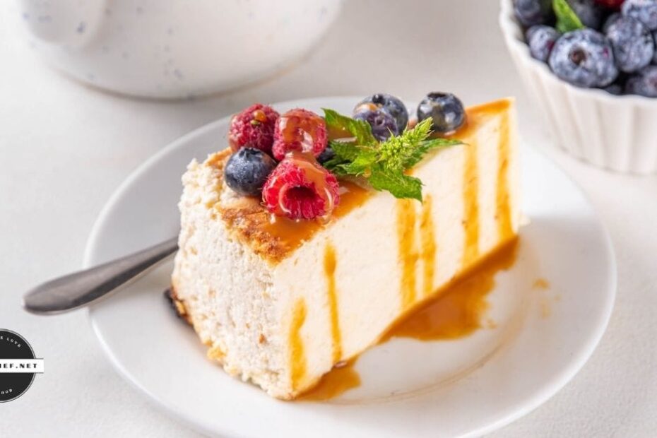 cheesecake slice on place with fresh fruit