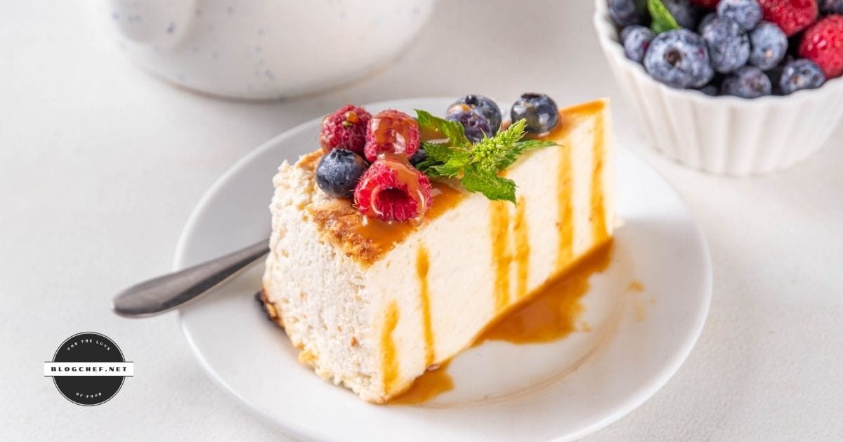 cheesecake slice on place with fresh fruit