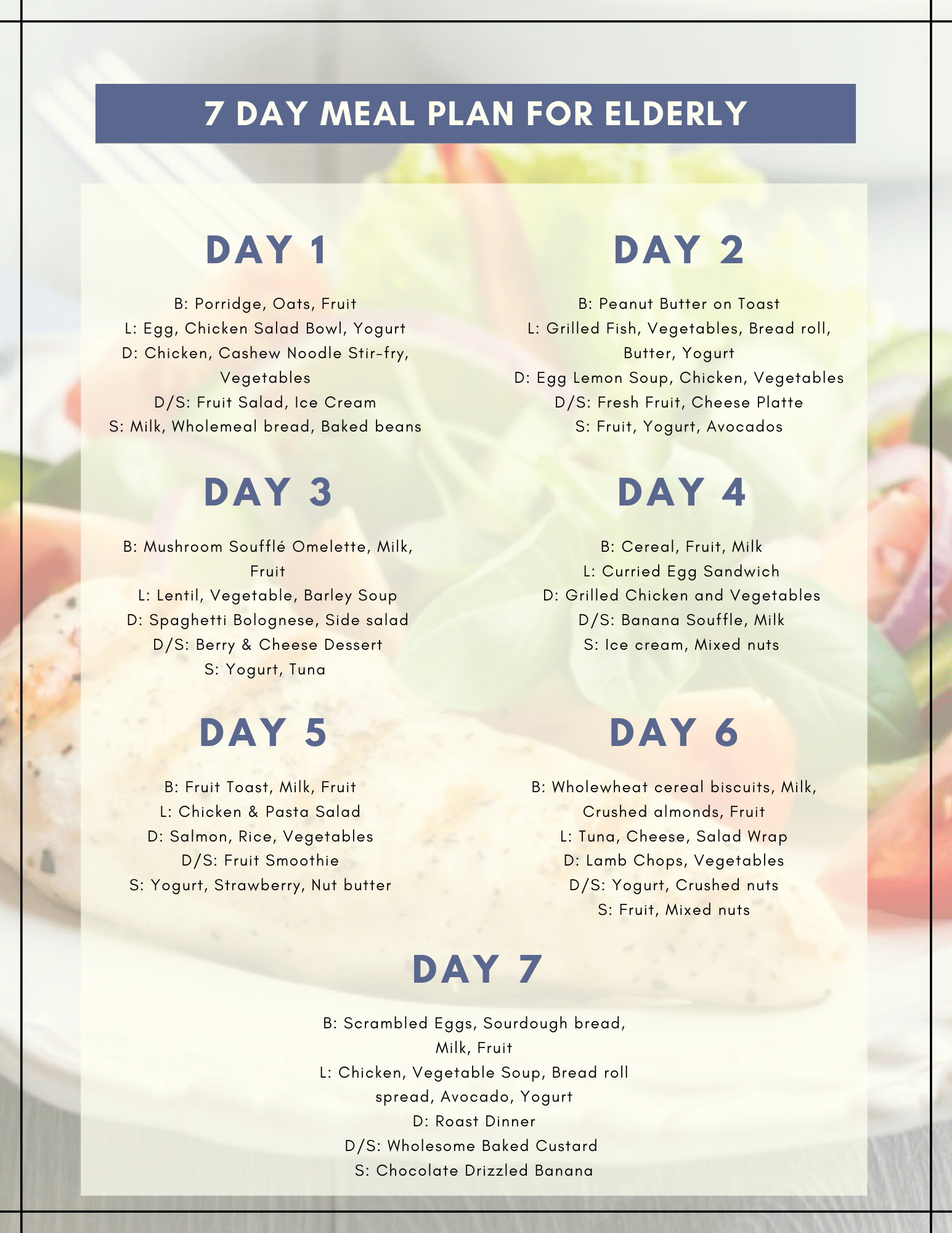 Diet Meal Plan For 50 Year Old Woman