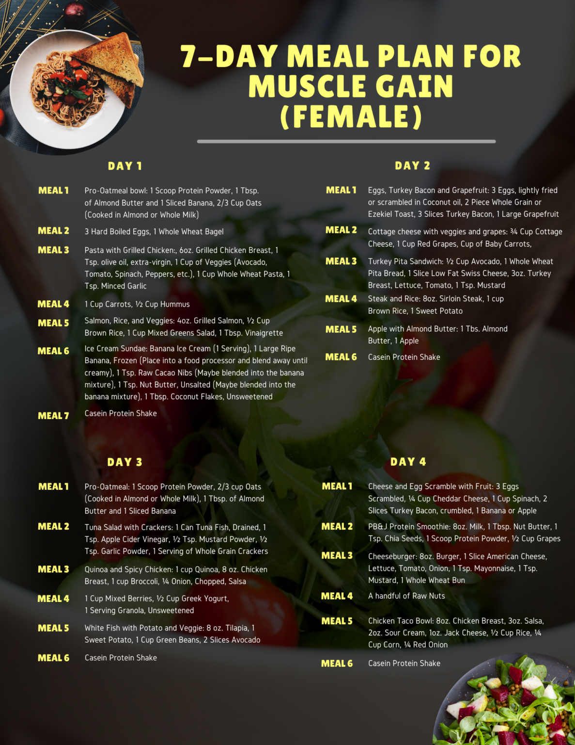 7 Day Meal Plan For Muscle Gain Female 8906