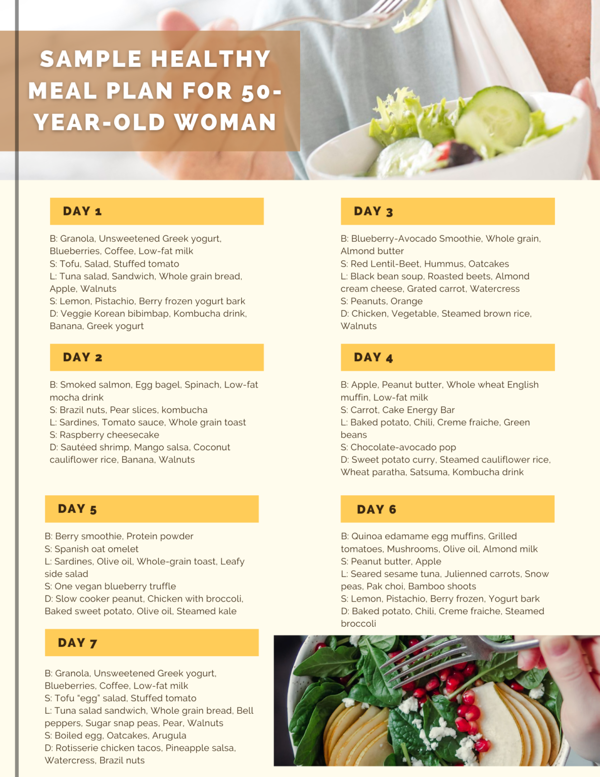 Sample Healthy Meal Plan For 50-Year-old Woman