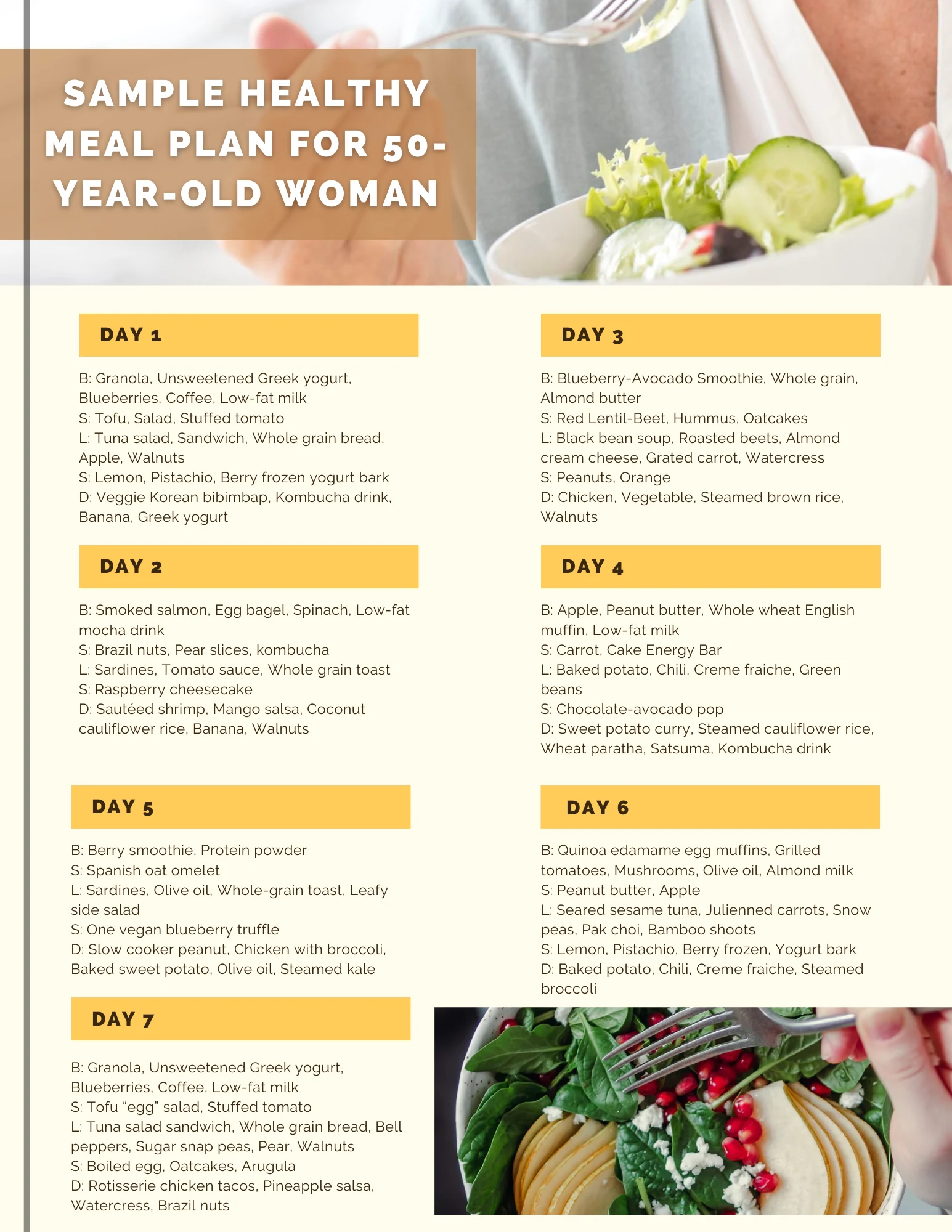 Sample Healthy Meal Plan For 50 Year old Woman