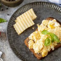 Scrambled eggs on toast.