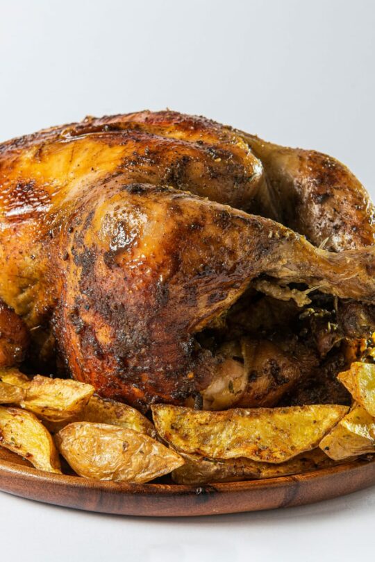 Whole chicken, prepared in air fryer.