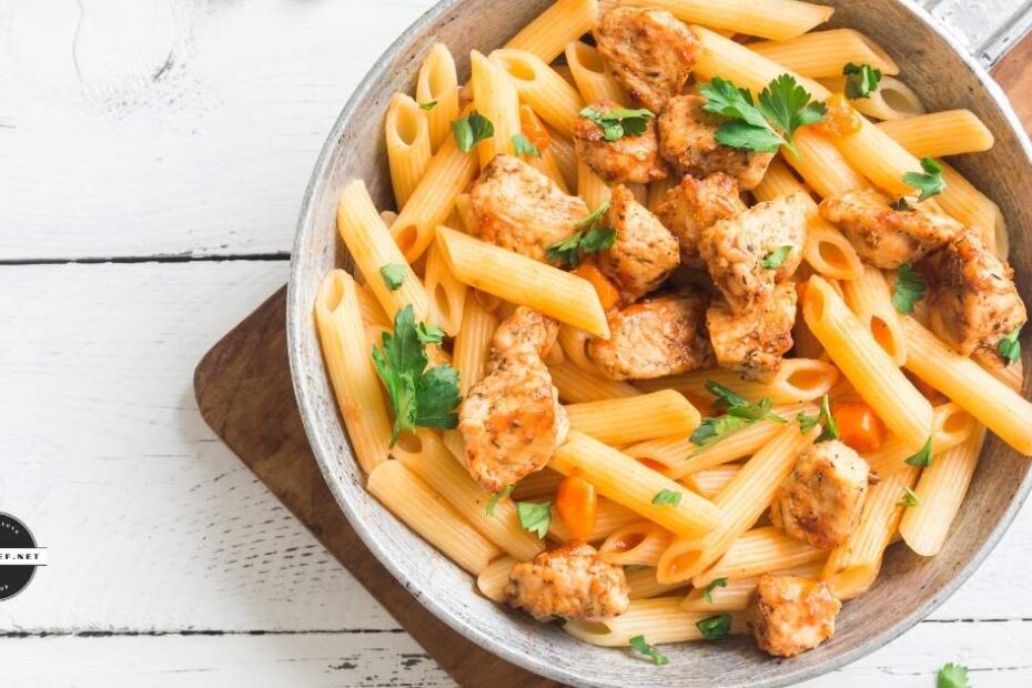 Close up of prepared penne pasta