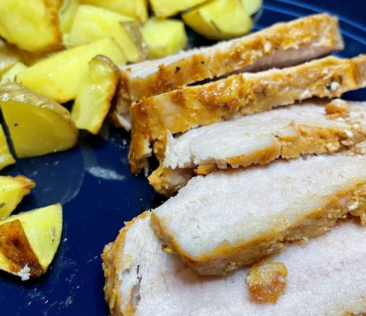 Smithfield pork tenderloin, prepared and served with roasted vegetables.