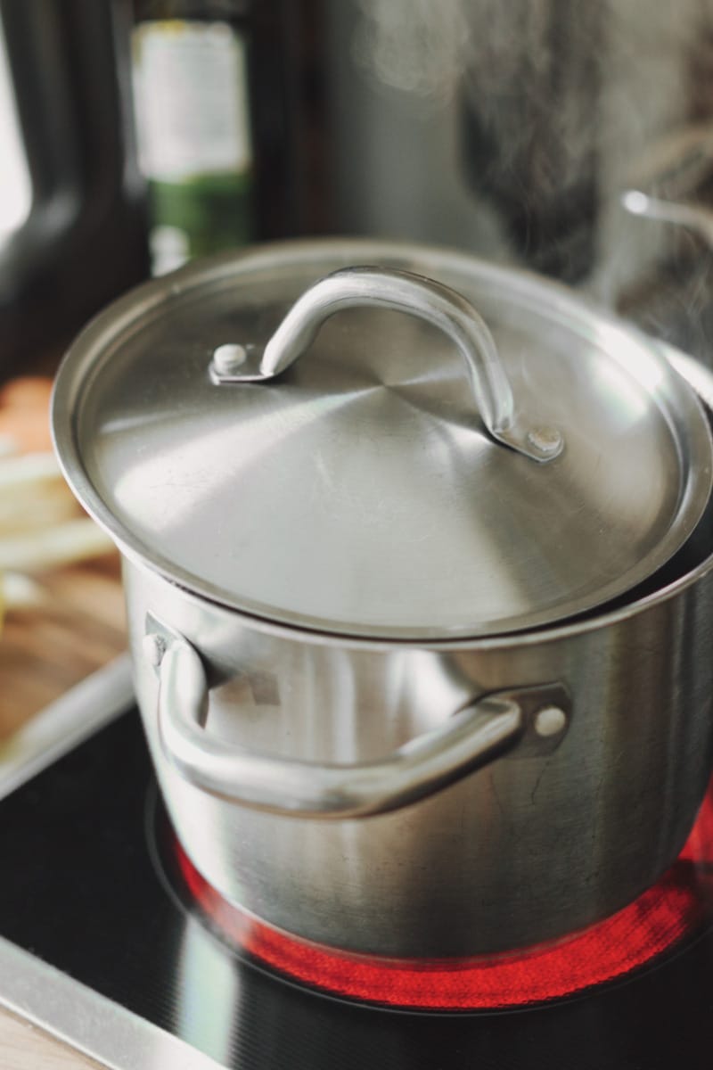 Pot on stove for cooking chitterlings without the smell.