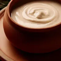 Cream of onion soup in a bowl on table surrounded by onions.