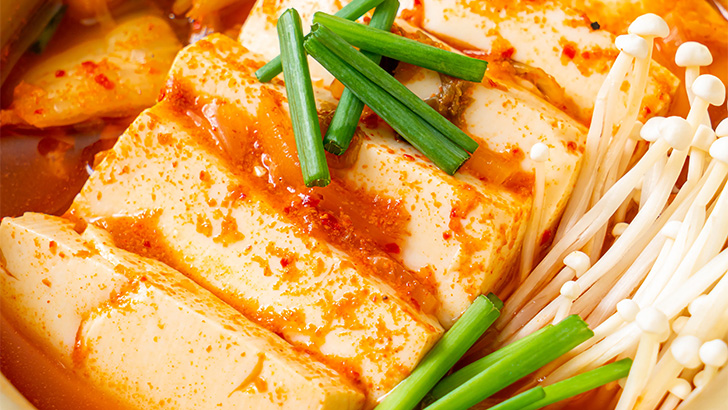 Close-up view of prepared extra firm tofu.