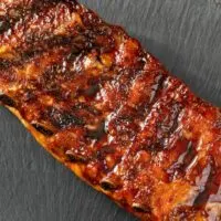 Overhead view of oven-baked ribs.