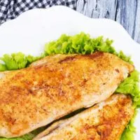 Overhead view of prepared chicken breast.