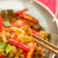 Chitterlings cooked with Chinese peppers.