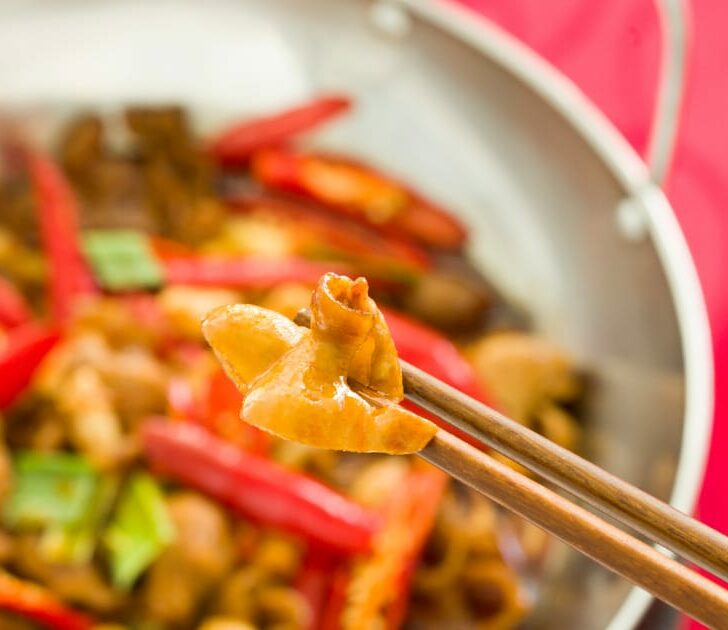 Chitterlings cooked with Chinese peppers.