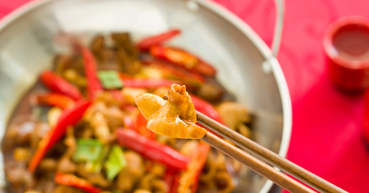 Chitterlings cooked with Chinese peppers.