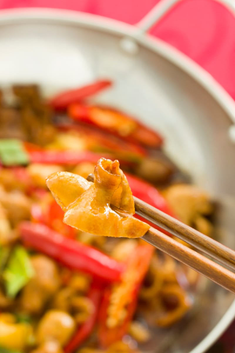 Chitterlings cooked with Chinese peppers.