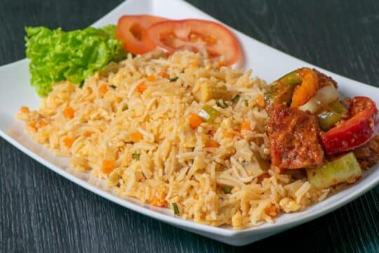 Fried rice on a serving platter