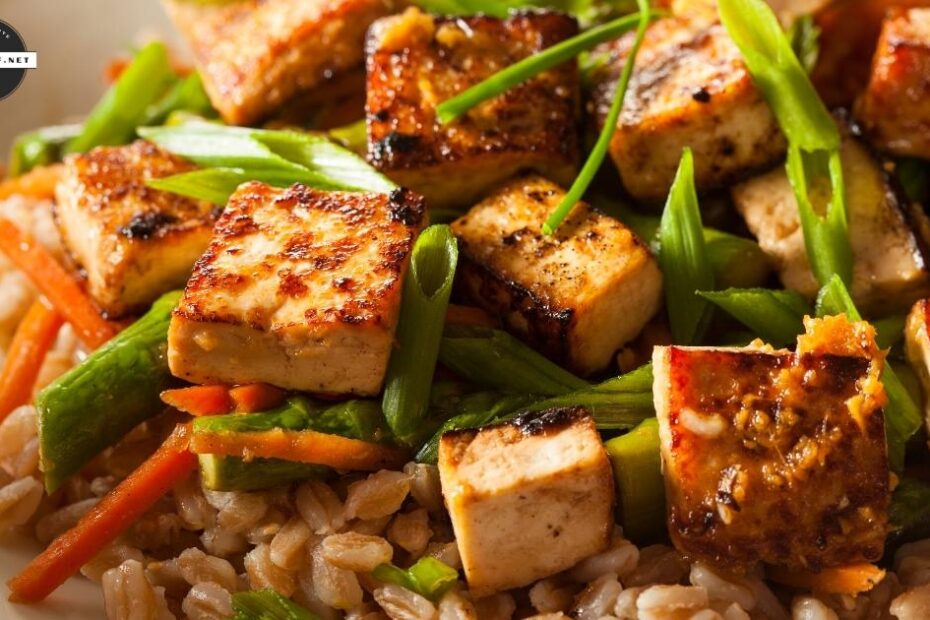 top view of prepared meat-free tofu dish