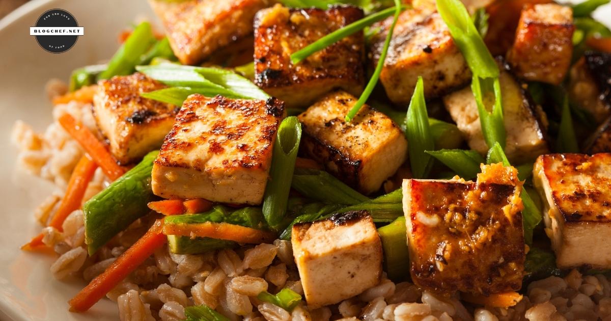 top view of prepared meat-free tofu dish