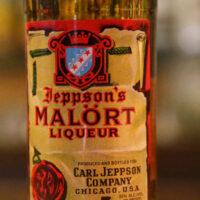 Close up view of Jeppson's Malort liqueur.