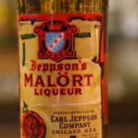 Close up view of Jeppson's Malort liqueur.