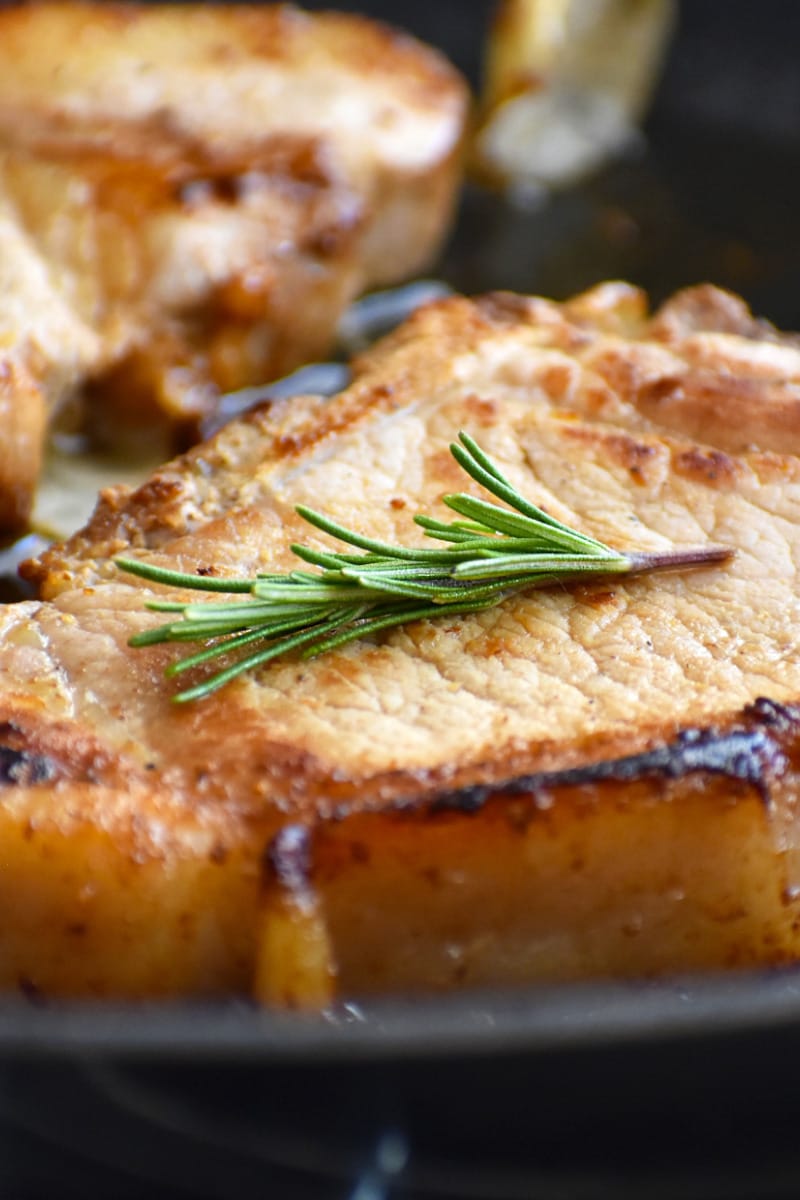 1-inch pork chops prepared on plate. 