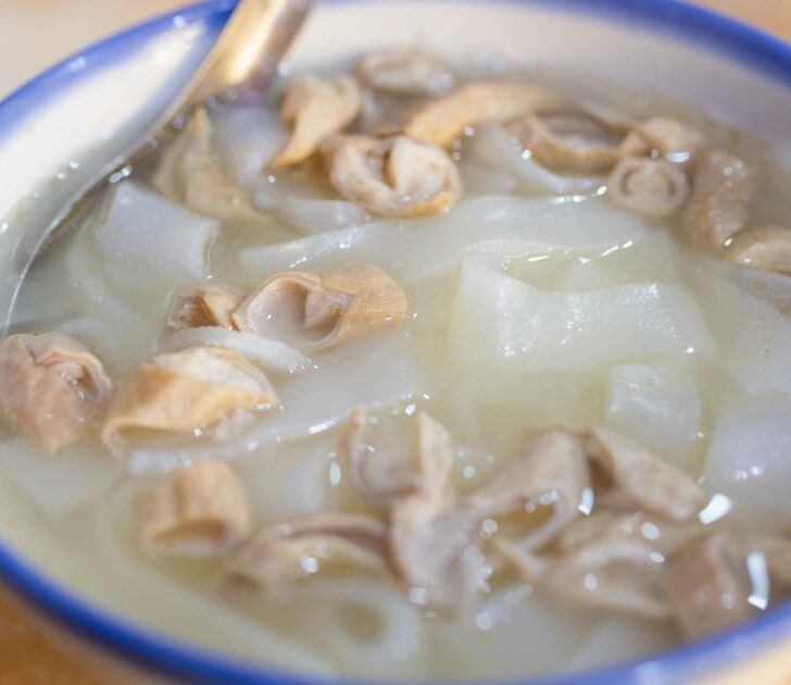 Bowl of chitlings soup to represent what do chitlins taste like.