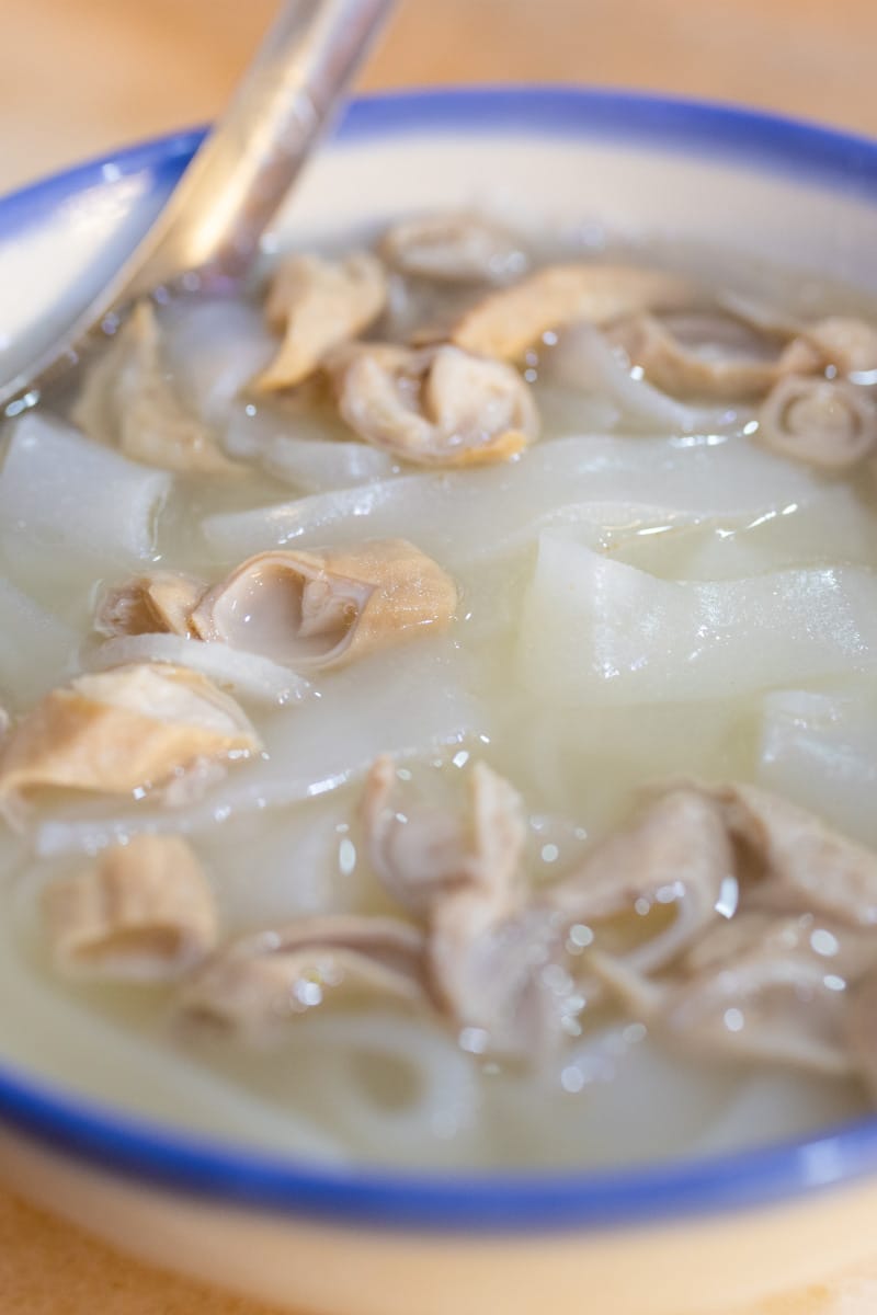 Bowl of chitlings soup to represent what do chitlins taste like.