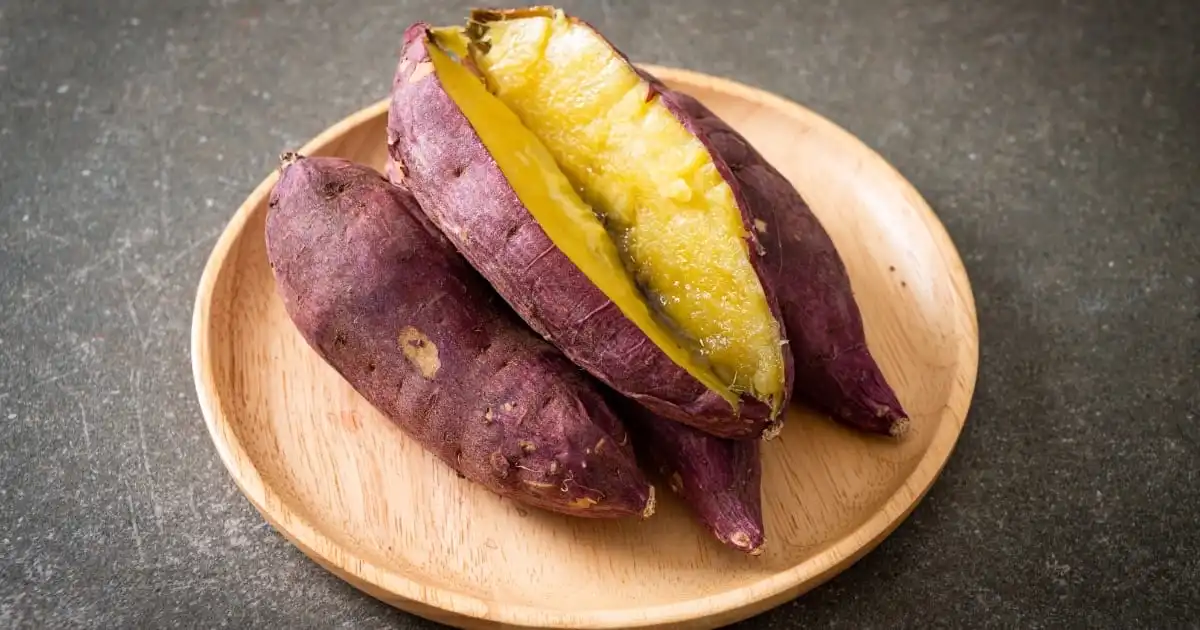 Baked sweet potatoes on plate.