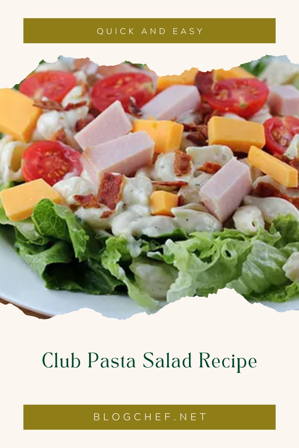 Quick and easy club pasta salad recipe.